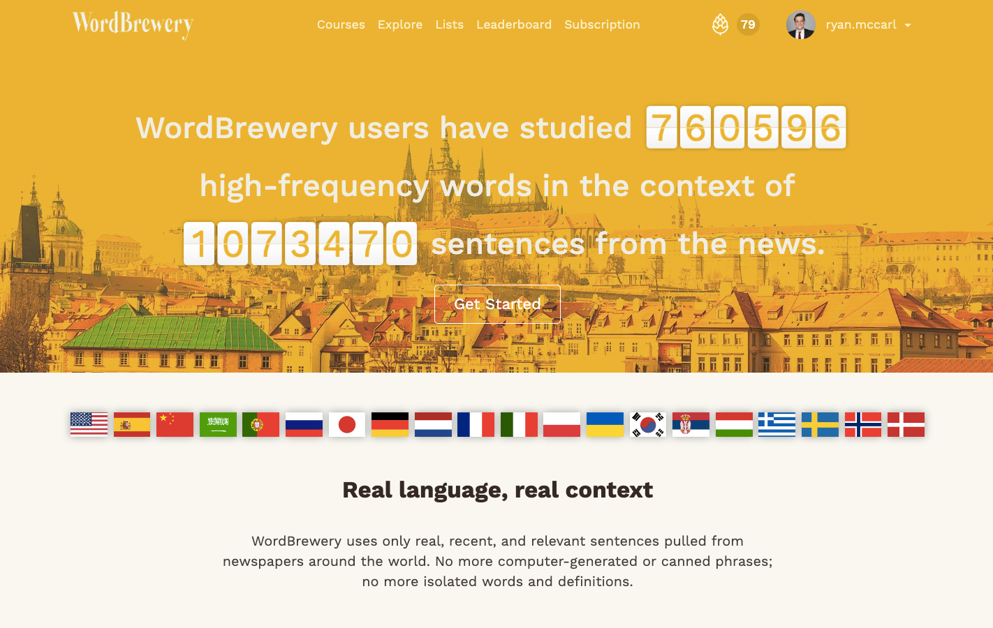 Screenshot from WordBrewery